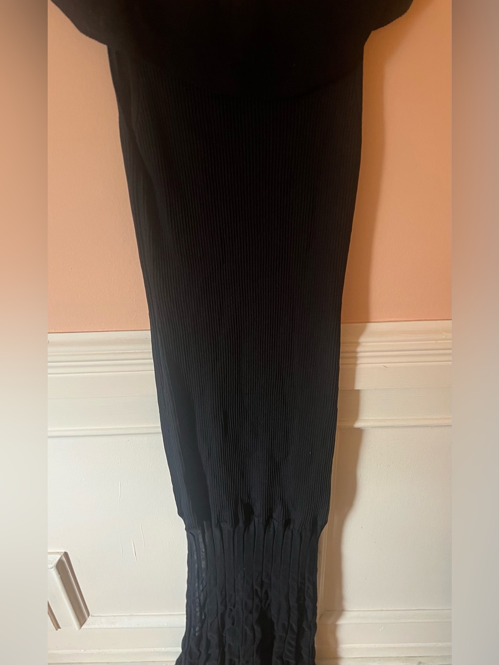 Anthropologie Maxi Dress Sweater Black Cap Sleeve V Neck Elegant Knit Sheer chic - Picture 13 of 14